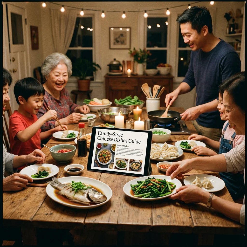 Family-Style Chinese Dishes - tablet at dinner
